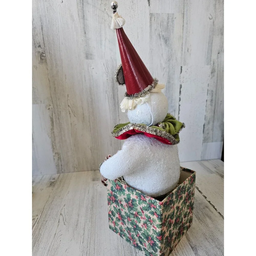 Bethany Lowe Snowman Jack in the box RARE vintage candy cane jester Xmas vintage